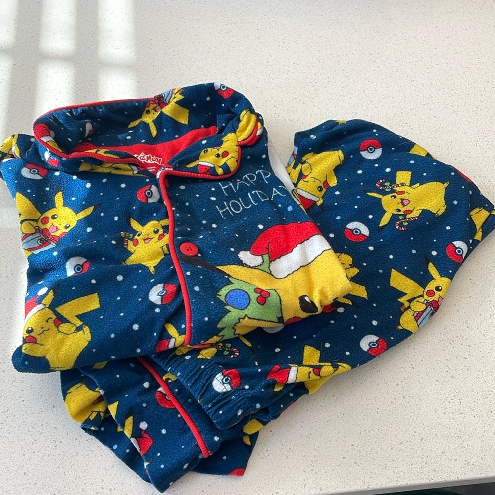 Pokemon Christmas Pajamas Size 6/7 Boy Winter Set Coat Shirt Button S